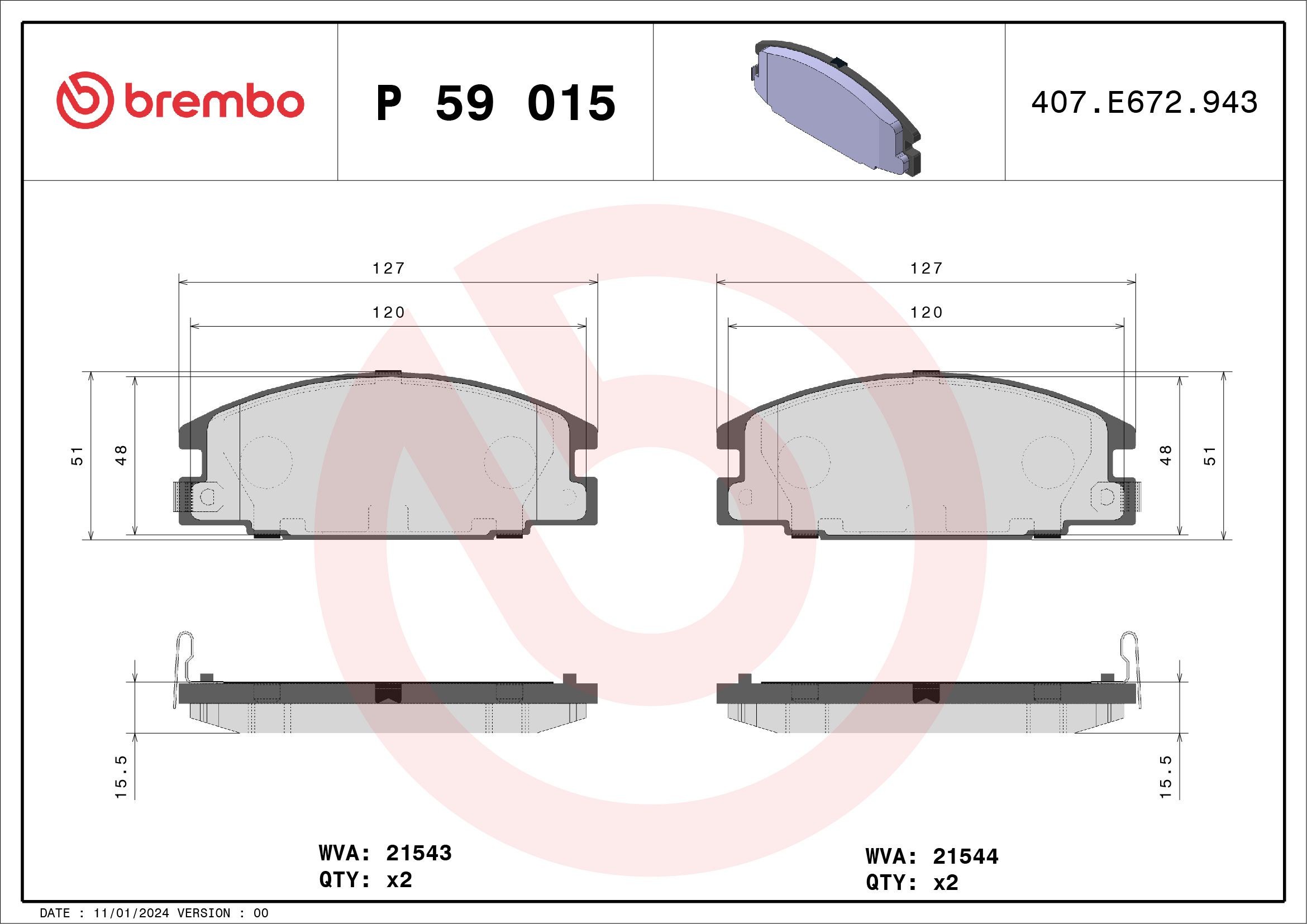 BREMBO Bromsbelägg Artikelnummer: P 59 015 billigt