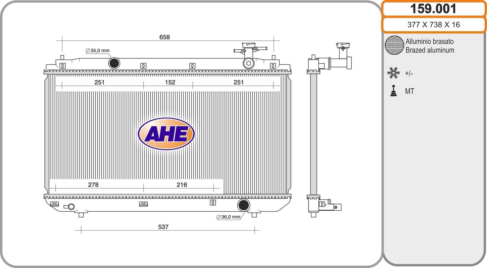 AHE Engine radiator Article number: 159.001 cheaply