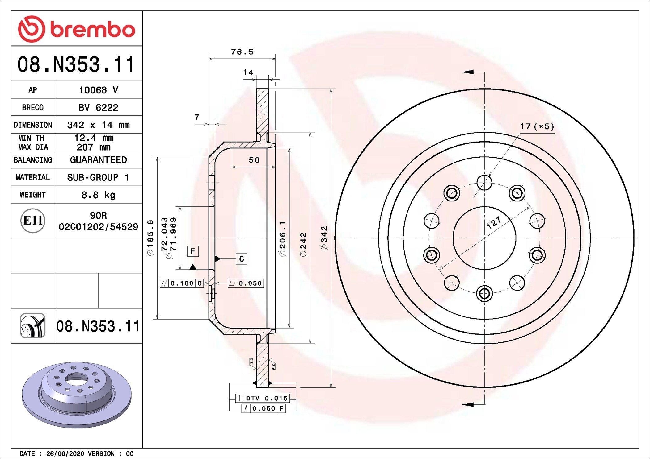 BREMBO Piduriketas Artikli number: 08.N353.11 soodsalt