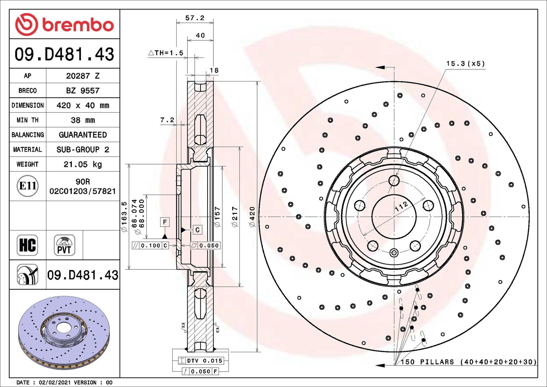 BREMBO Bremseskive Varenummer: 09.D481.43 billige