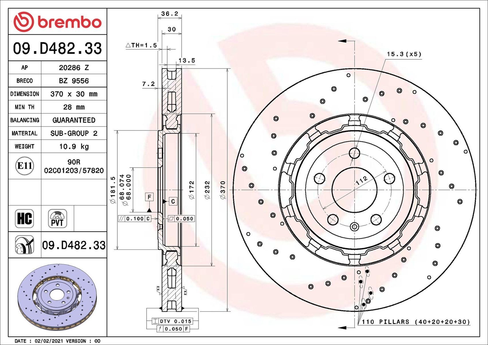 BREMBO Bremseskive Varenummer: 09.D482.33 billige