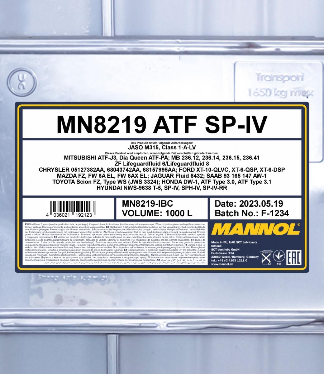 MANNOL Ulei cutie automata O.E.M., ATF SP-IV număr articol: MN8219-IBC ieftin