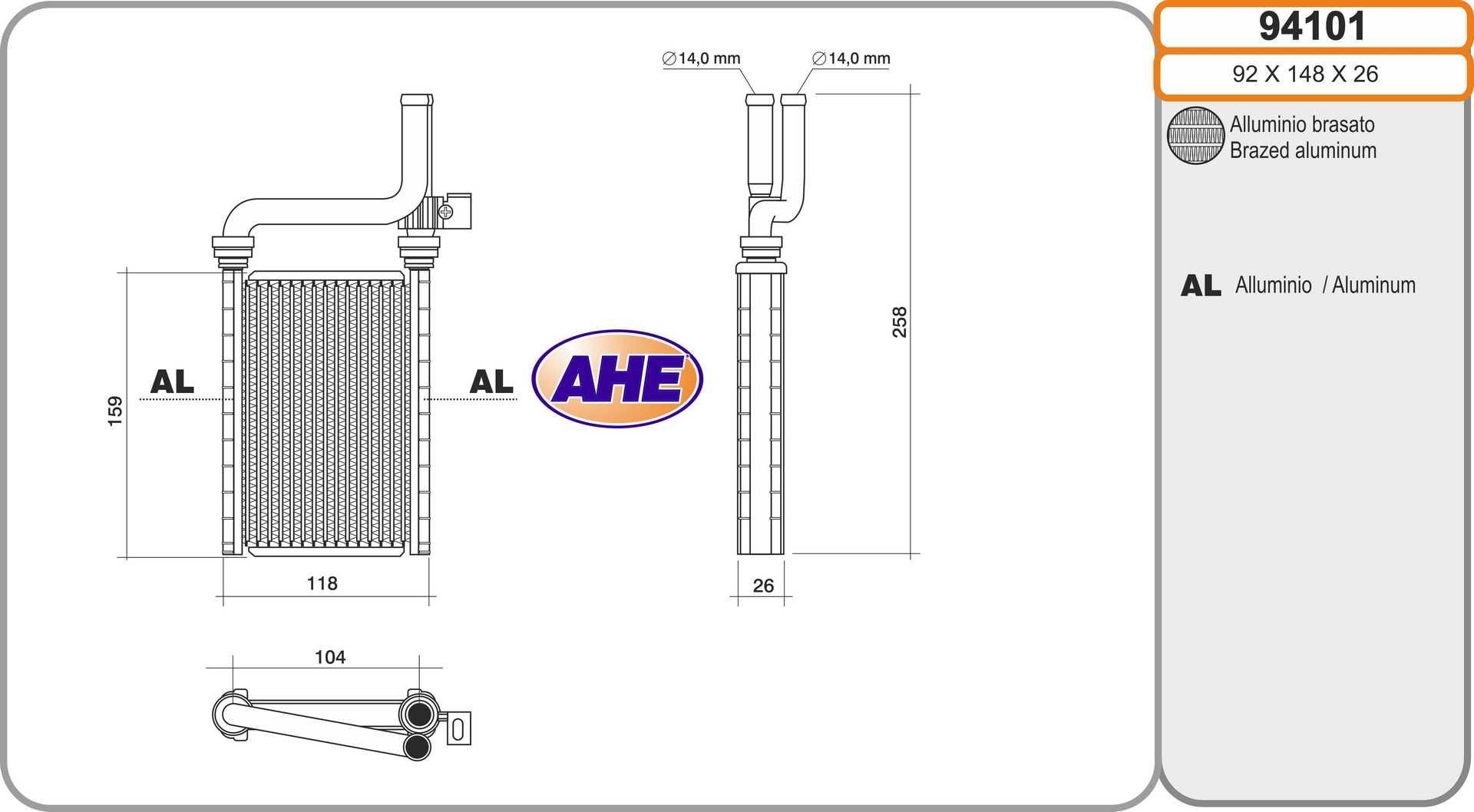 AHE Heater matrix Article number: 94101 cheaply
