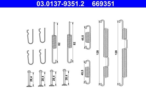ATE 03.0137-9351.2 Tilbehørssæt, bremsebakker PICANTO 1.2 (G4LA) 84 HK Benzin