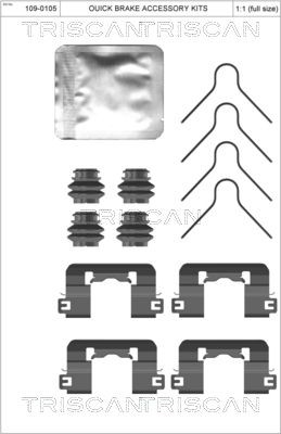 TRISCAN 8105 431658 Lisakomplekt, ketaspiduriklotsid PICANTO 1.2 MPI 84 HP Bensiin