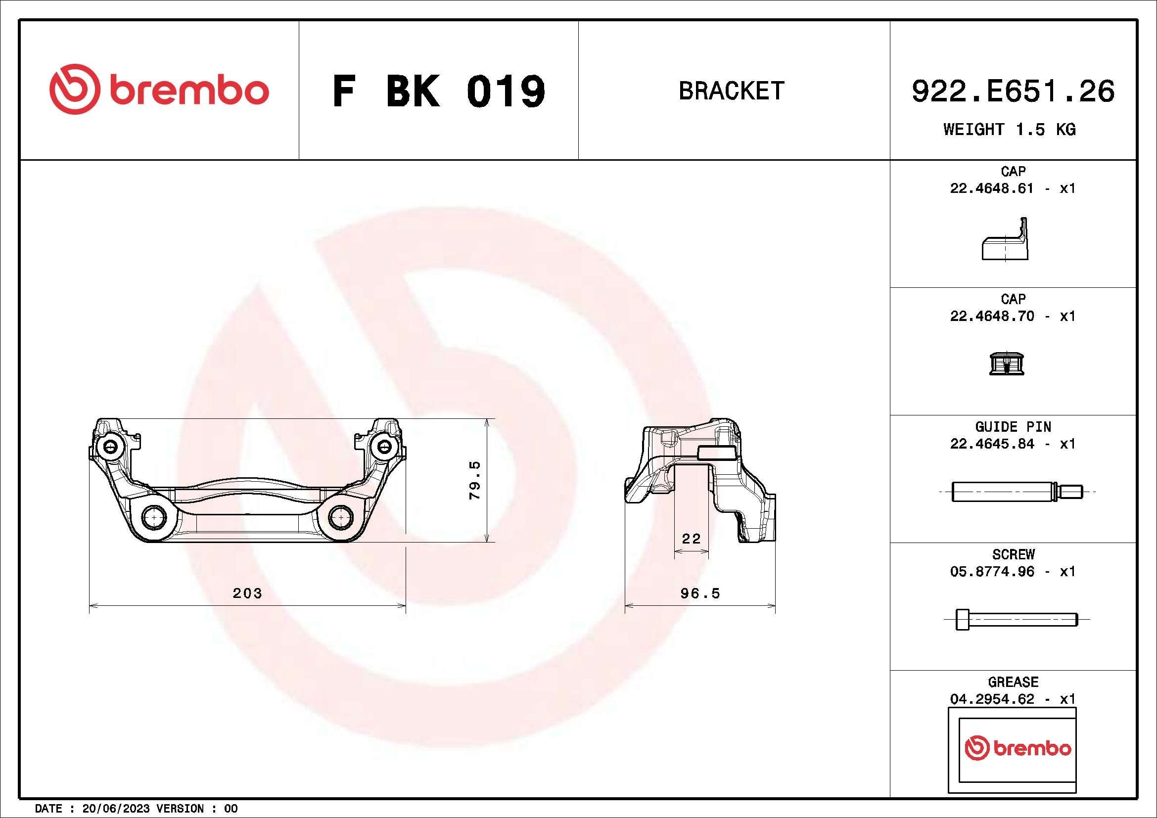 BREMBO Brake Caliper Bracket Set Article number: F BK 019 cheaply