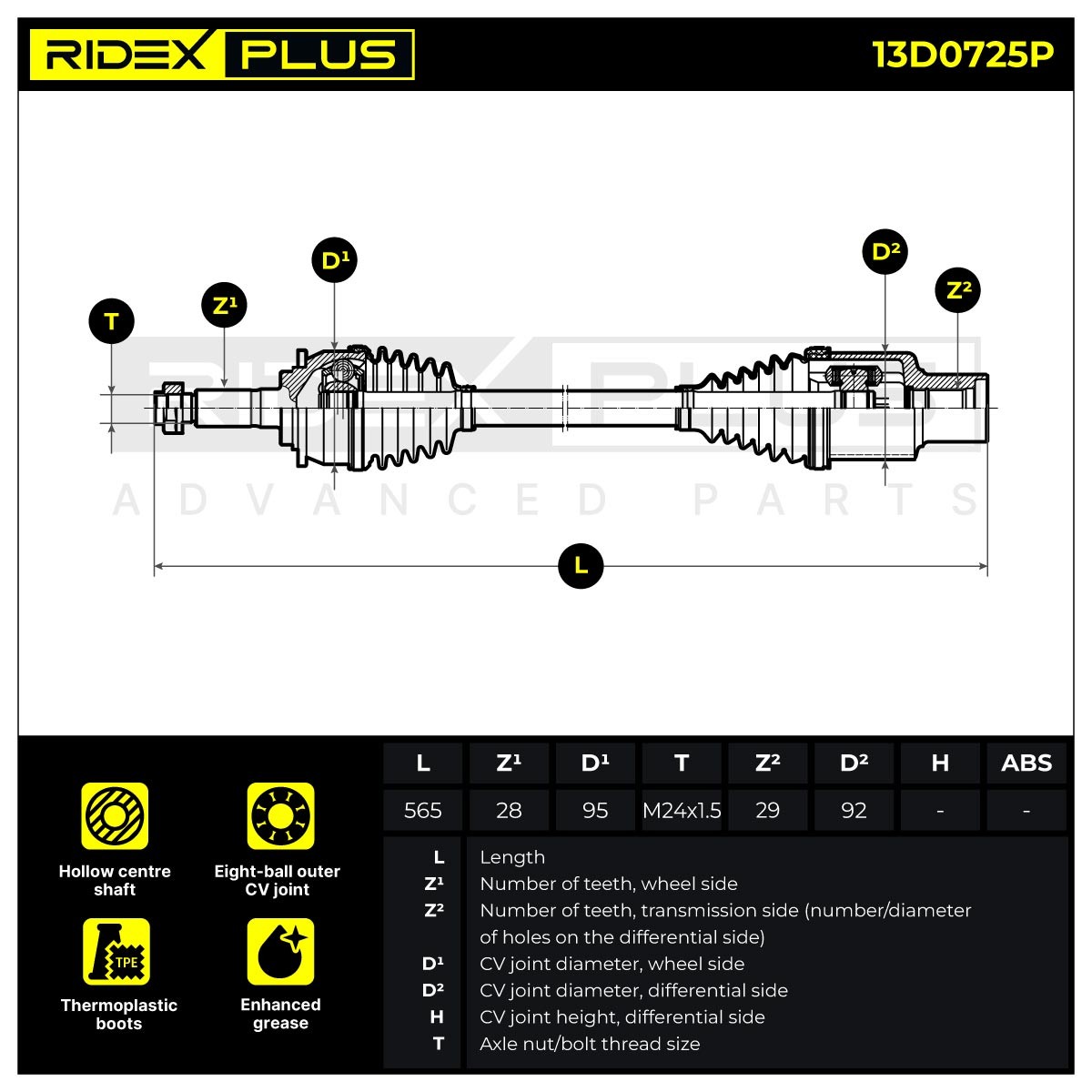 RIDEX PLUS Drive shaft Article number: 13D0725P cheaply