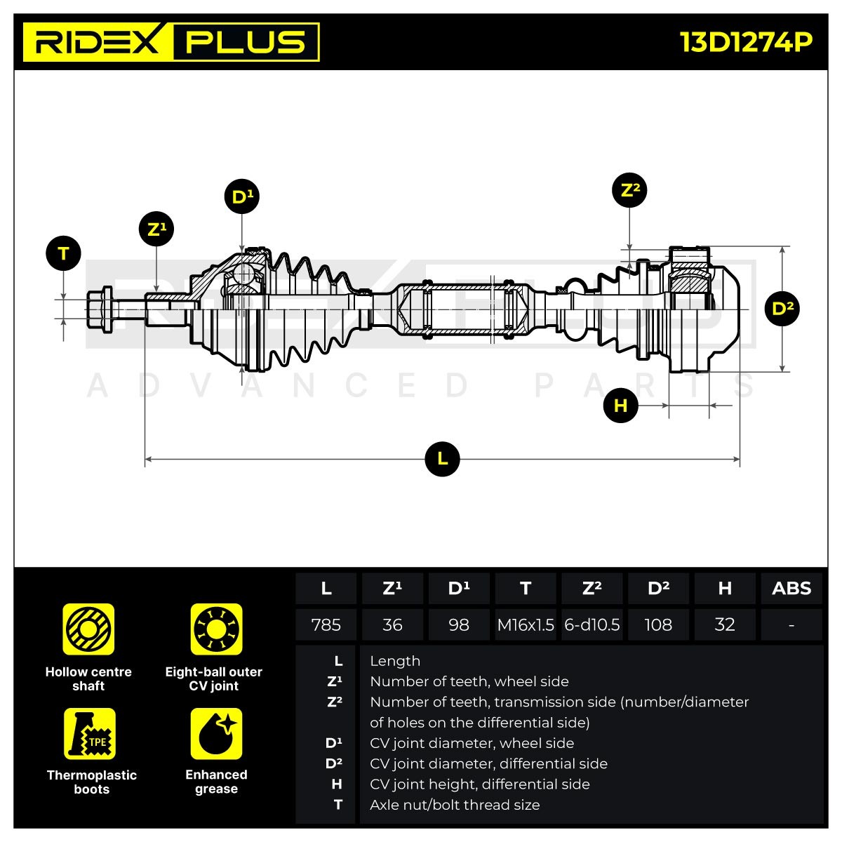 RIDEX PLUS Drive shaft Article number: 13D1274P cheaply