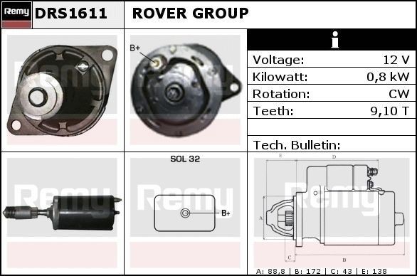 DELCO REMY Starter motor Article number: DRS1611 cheaply