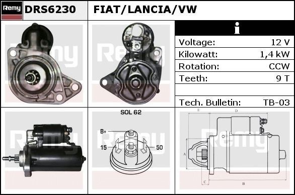 DELCO REMY Starter motor Article number: DRS6230 cheaply