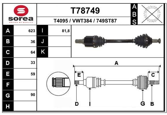EAI Drive shaft Article number: T78749 cheaply
