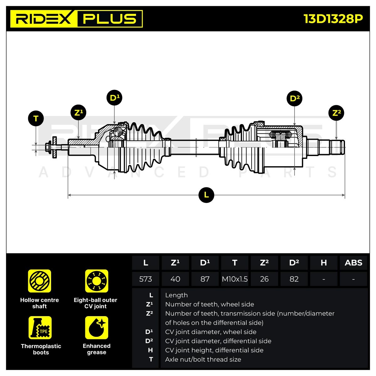 RIDEX PLUS Drive shaft Article number: 13D1328P cheaply