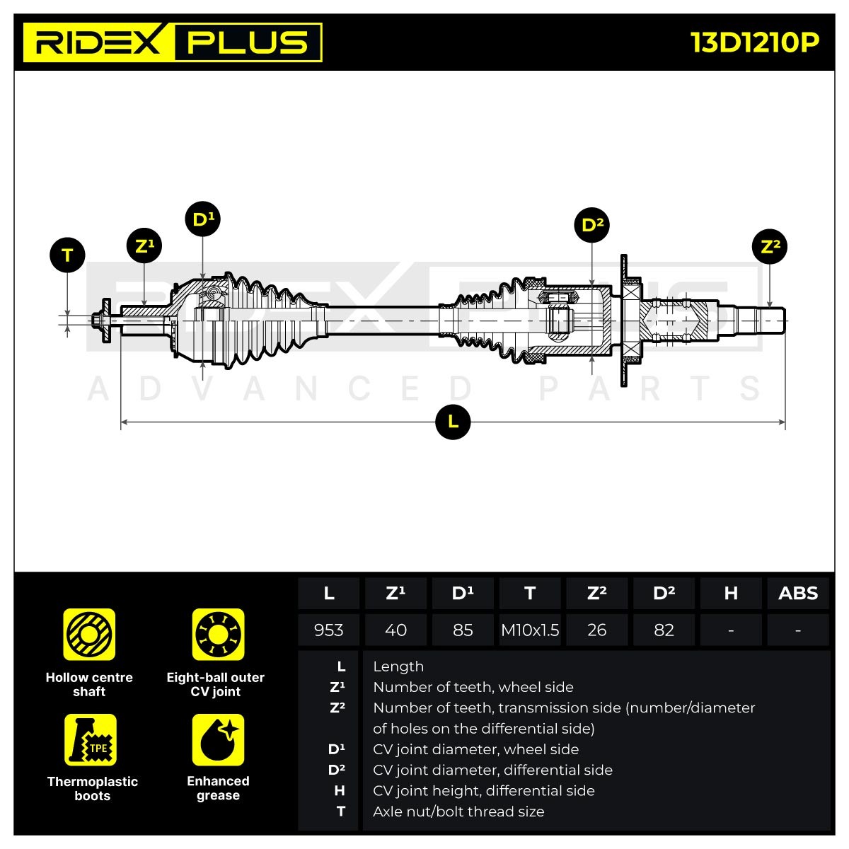 RIDEX PLUS Drive shaft Article number: 13D1210P cheaply