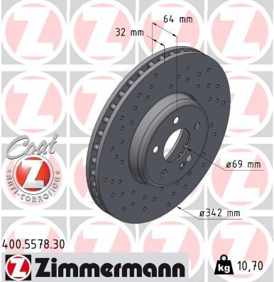 ZIMMERMANN Stabdžių diskas prekės numeris: 400.5578.30 nebrangu