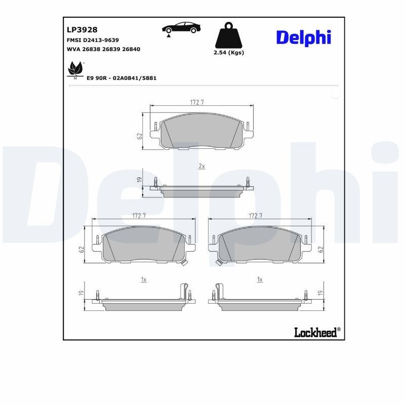 DELPHI Brake pad set Article number: LP3928 cheaply