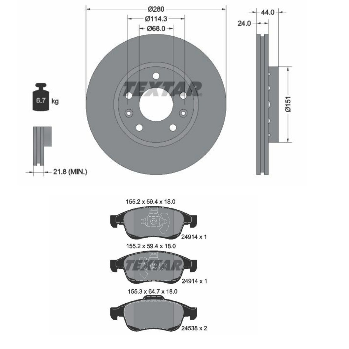 TEXTAR Brake discs and pads set Article number: TXR3405N0002 cheaply