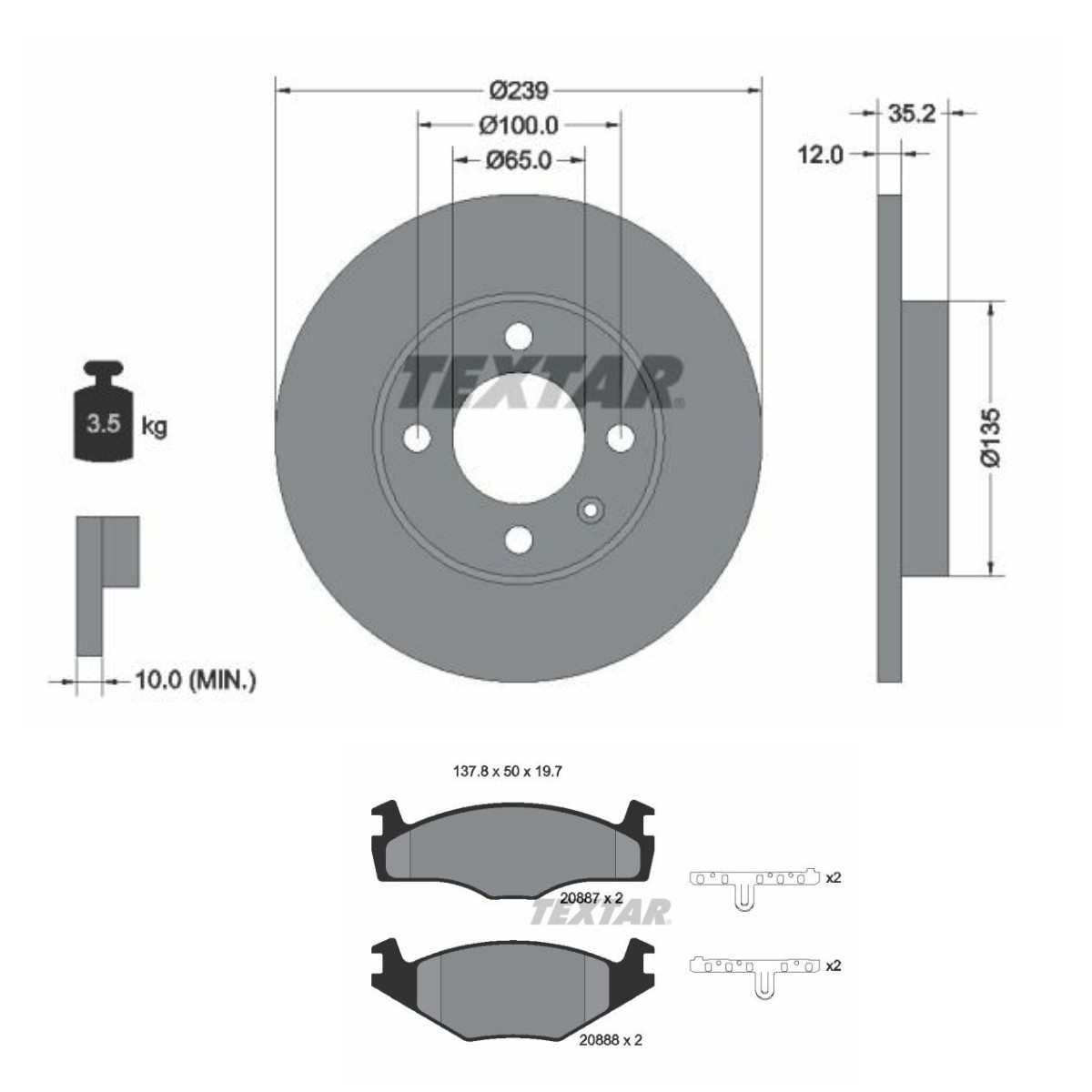 TEXTAR Brake discs and pads set Article number: TXR3405N0008 cheaply