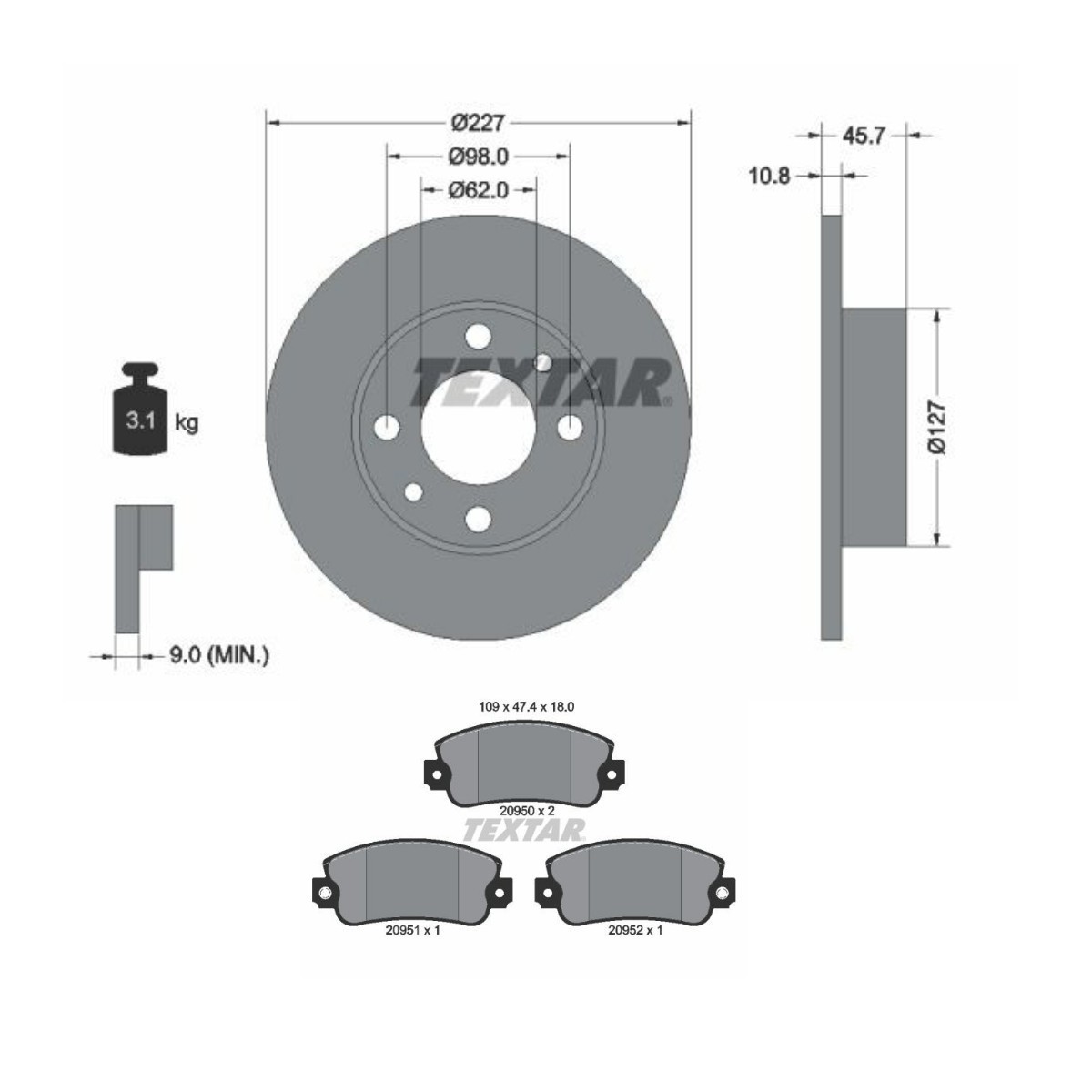 TEXTAR Brake discs and pads set Article number: TXR3405N0032 cheaply