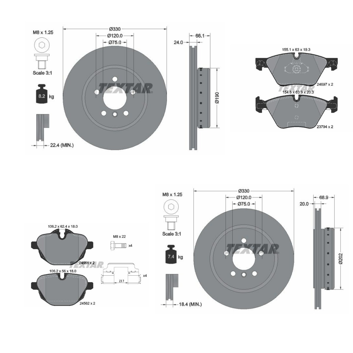 TEXTAR Brake discs and pads set PRO+ Article number: TXR3405FR003 cheaply