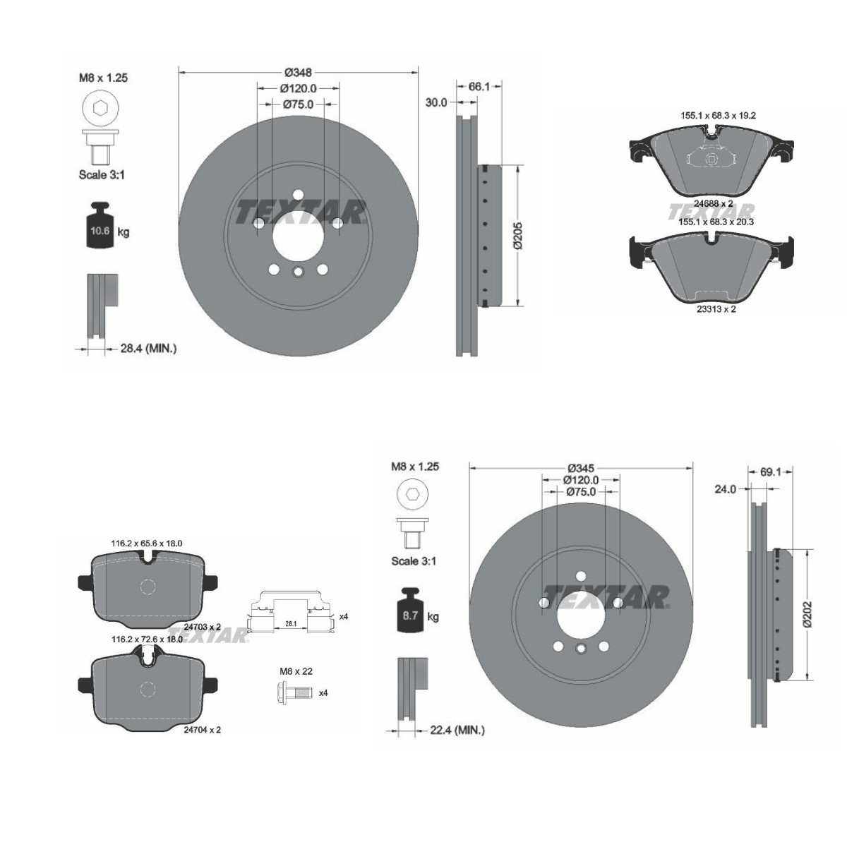 TEXTAR Brake discs and pads set PRO+ Article number: TXR3405FR004 cheaply