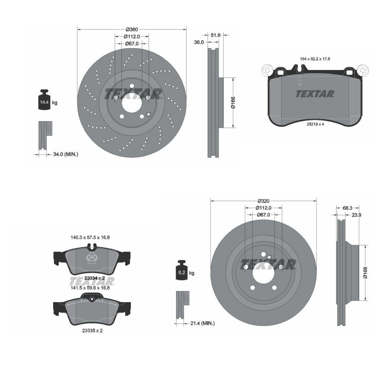 TEXTAR Brake discs and pads set PRO+ Article number: TXR3405FR013 cheaply