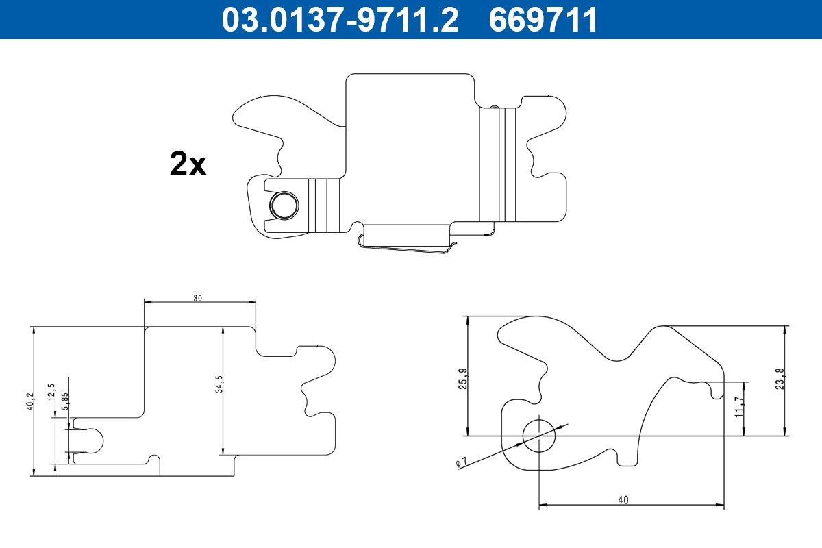 ATE 03.0137-9711.2 Tilbehørssæt, parkeringsbremsebakker CRAFTER 2.0 TDI 177 HK Diesel