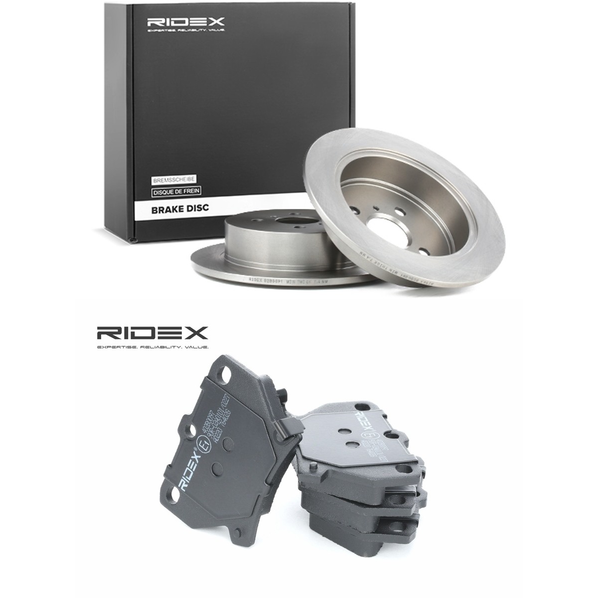 RIDEX Brake discs and pads set Article number: 3405B3404 cheaply