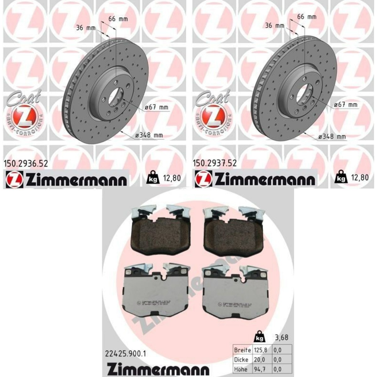 ZIMMERMANN Brake discs and pads set Article number: ZMN3405N0017 cheaply