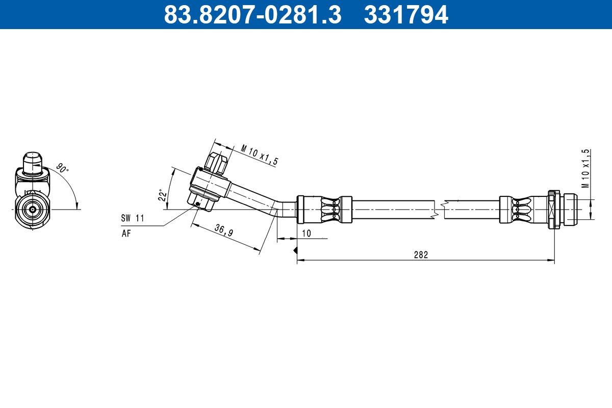 ATE Brake hose Article number: 83.8207-0281.3 cheaply