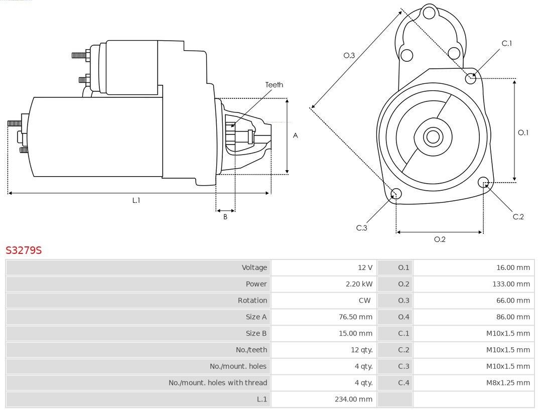 AS-PL Starter motor Article number: S3279S cheaply