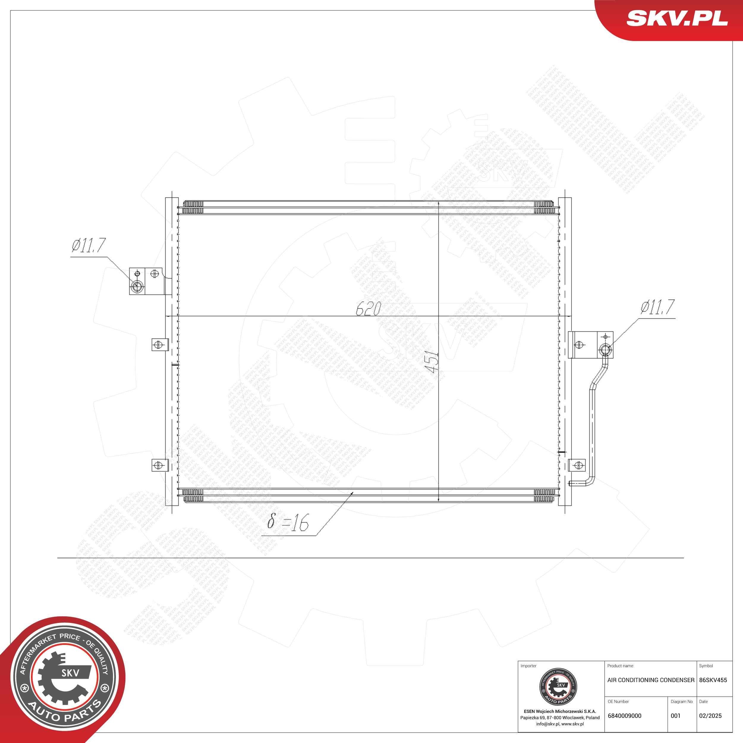 ESEN SKV Air conditioning condenser Article number: 86SKV455 cheaply