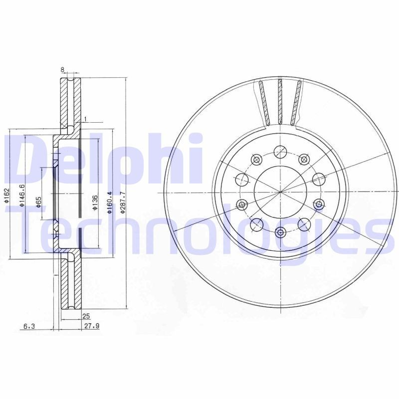 DELPHI Bremseskive Varenummer: BG3035 billige