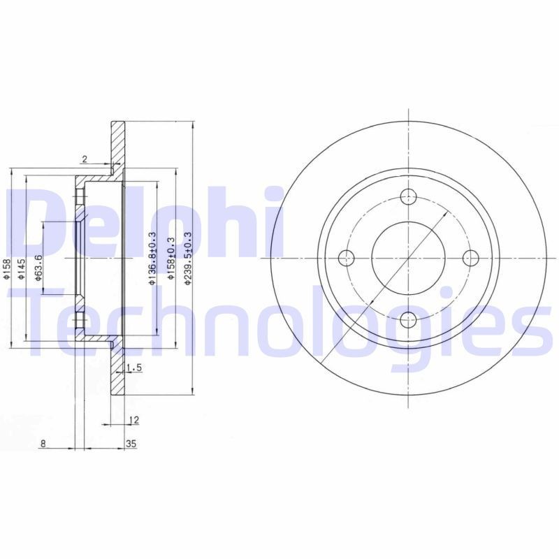 DELPHI Bremseskive artikkelnummer: BG3055 billig