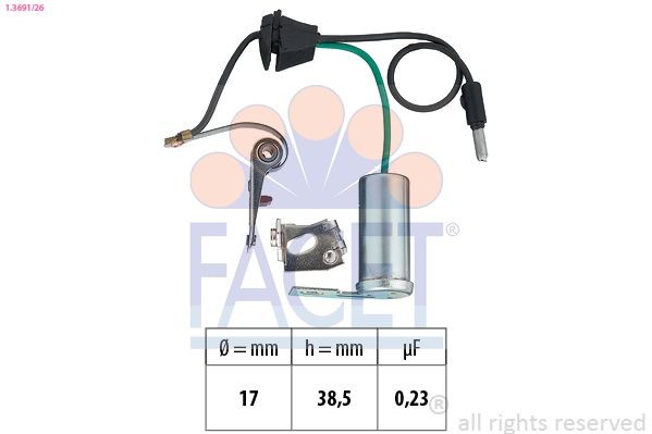 FACET 1.3691/26 Kontaktgrupa, Aizdedzes sadalītājs TRAFIC 1.4 48 HP Benzīns 1989