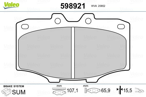 VALEO Brake pad set Article number: 598921 cheaply