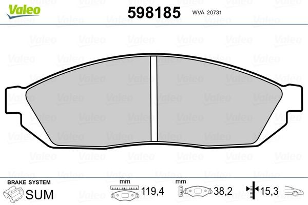 VALEO Brake pad set Article number: 598185 cheaply