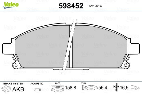 VALEO Brake pad set Article number: 598452 cheaply
