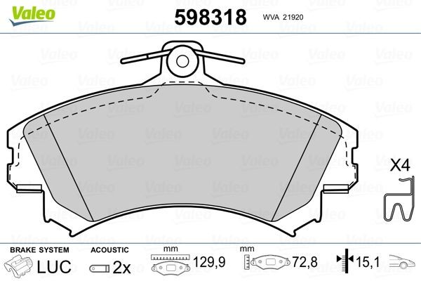 VALEO Brake pad set Article number: 598318 cheaply