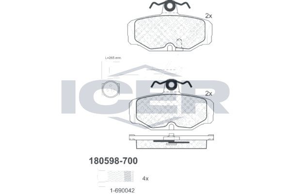 ICER Brake pad set Article number: 180598-700 cheaply