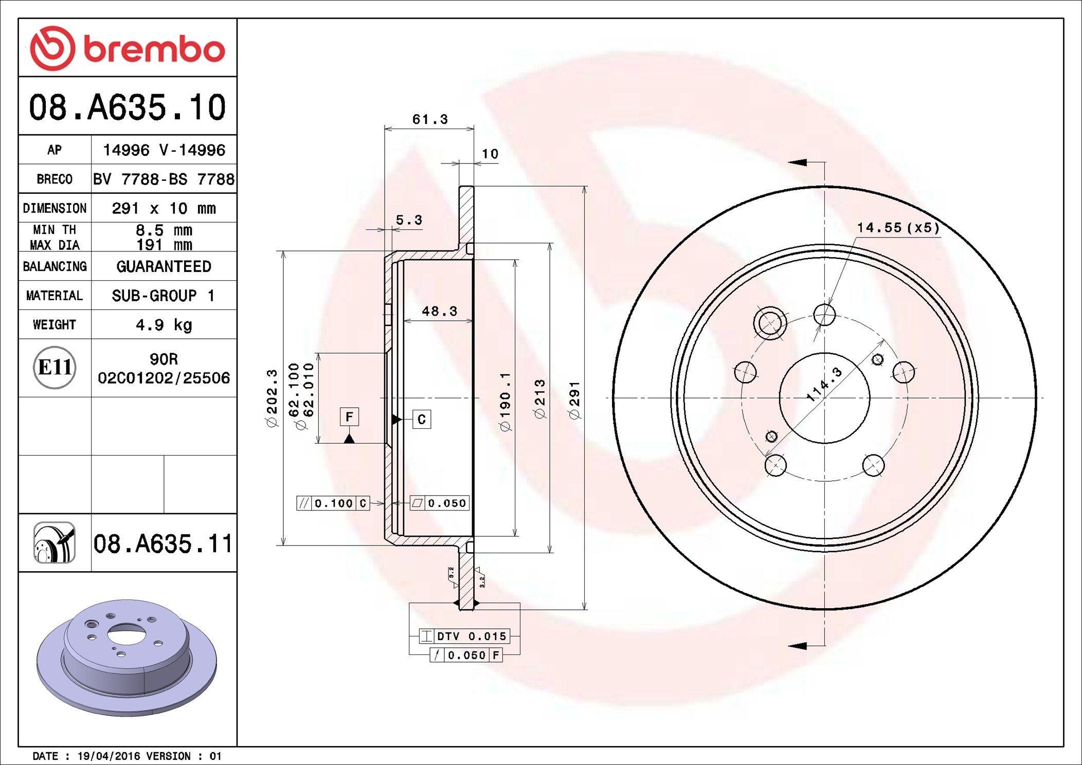 BREMBO Stabdžių diskas prekės numeris: 08.A635.11 nebrangu