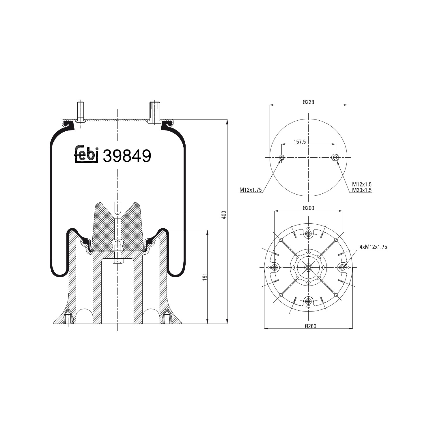 FEBI BILSTEIN 39849 Маншон, въздушно окачване ASCONA 2.0 i (F11, M11, F68, M68) 100 K.C. бензин 1988
