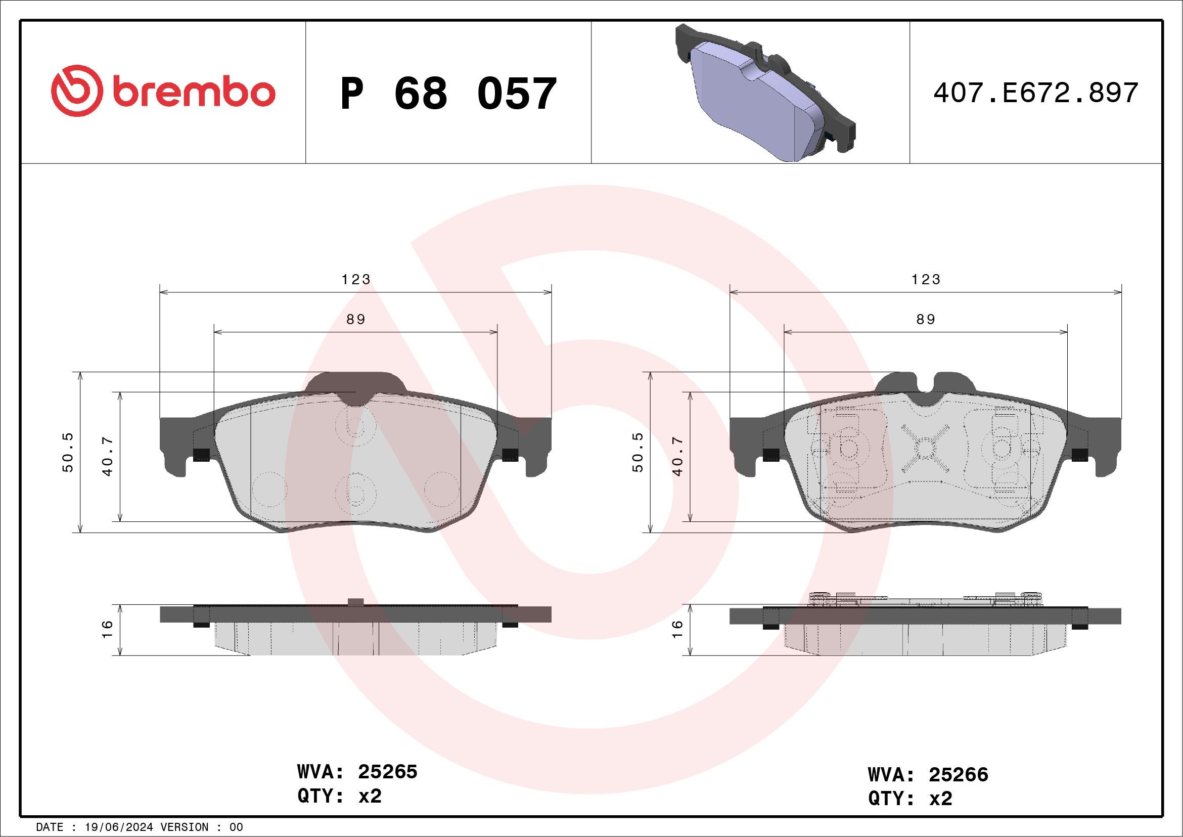 BREMBO Piduriklotsid Artikli number: P 68 057 soodsalt