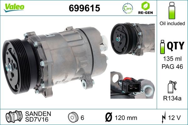 VALEO Air conditioning compressor Article number: 699615 cheaply