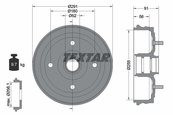 TEXTAR Brake drum Article number: 94030800 cheaply