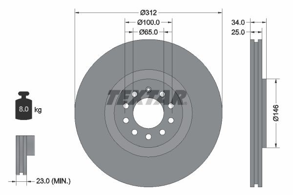 TEXTAR Brake disc Article number: 92098503 cheaply