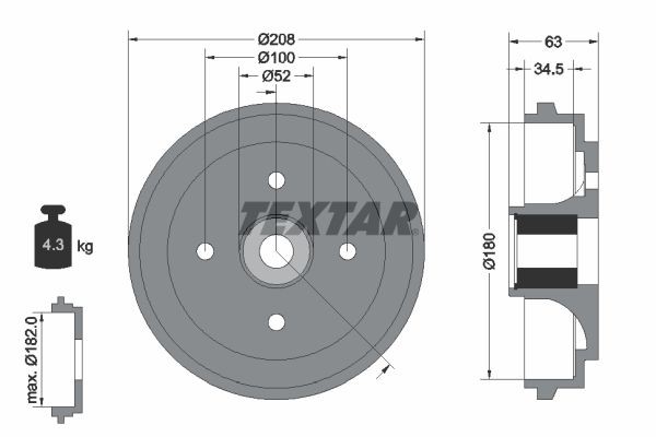 TEXTAR Brake drum Article number: 94032500 cheaply