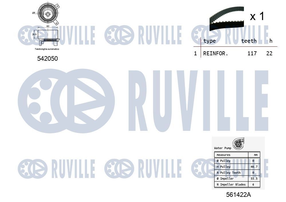 RUVILLE 5790950 Rullikukomplekt, hammasrihm ROCKY 2.8 TD (F70, F75, F80, F85) 91 HP Diisel 1998