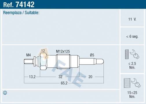 FAE Glow plug Article number: 74142 cheaply
