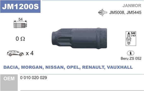 JANMOR JM1200S Plug, coil SCÉNIC 2.0 16V (JA1D, JA17) 140 PS Petrol 2003