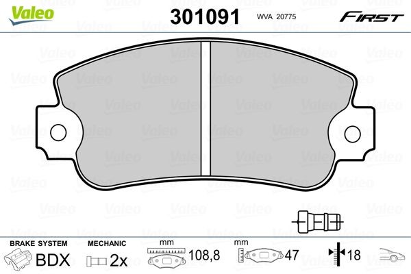VALEO Brake pad set Article number: 301091 cheaply